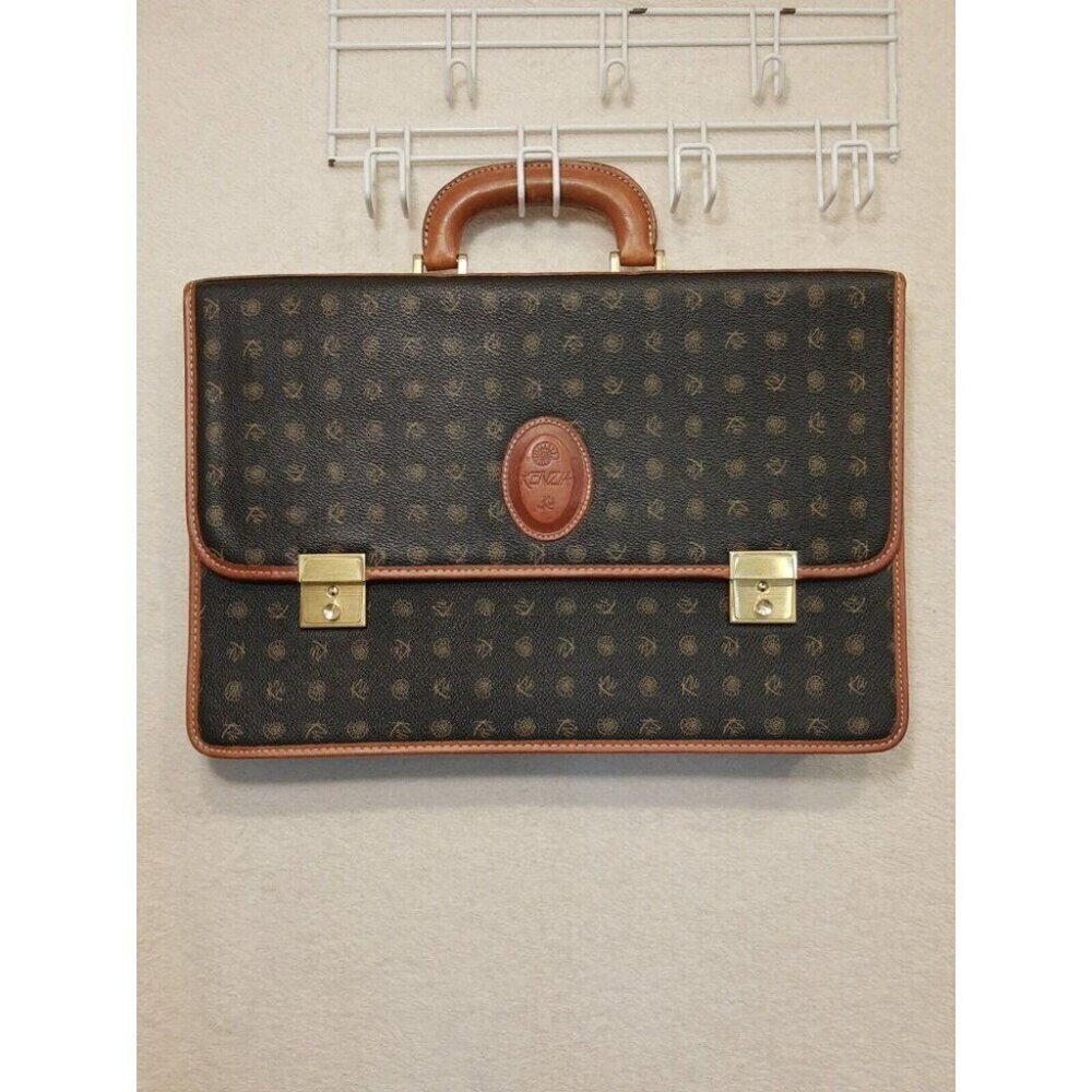 Laptop Bag Vintage Kenzia Italian Leather Hard Body Black Brown Slim